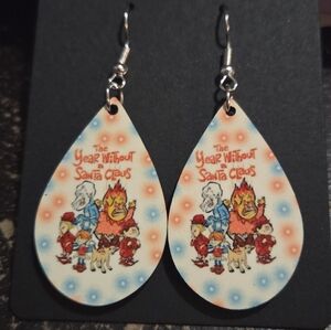 Classic Christmas- Year Without Santa Wooden Teardrop Hypoallergenic Earrings